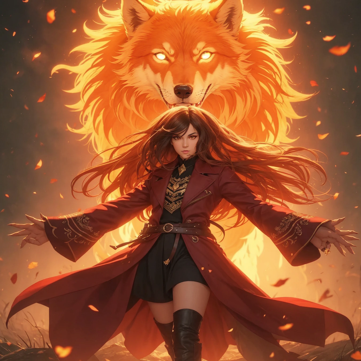 Create something similar but with dark hair so that the wolf comes out of a card