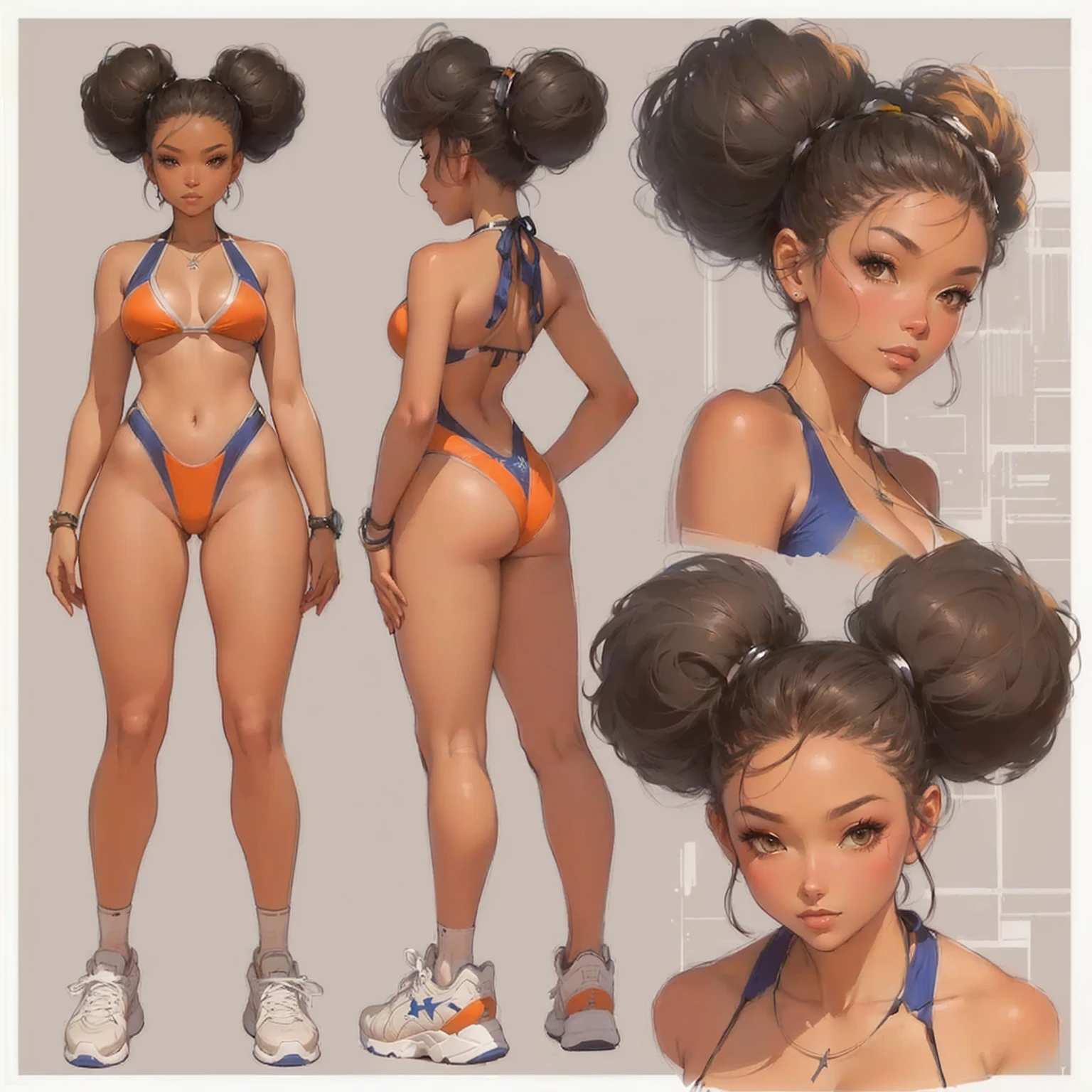 un gros plan d'une femme en bikini et une paire de baskets, conception de personnages art, art conceptuel professionnel, high quality conception de personnages, style artistique conceptuel, Art conceptuel de dessin animé, highly detailed conception de personnages, art conceptuel animé, style artistique conceptuel, by senior artiste de personnage, artiste de personnage, conception de personnages concept art, bel art conceptuel du corps entier, À la manière de Ross Tran, # conception de personnages