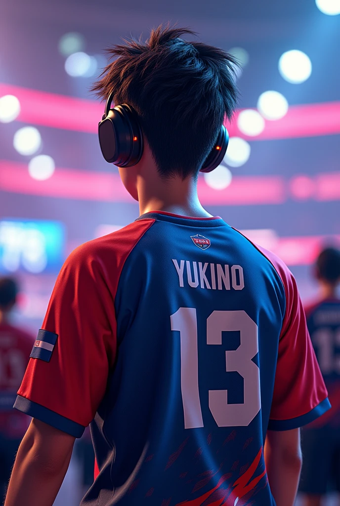an esport player with Jersey number 13 and player name YUKINO  back side