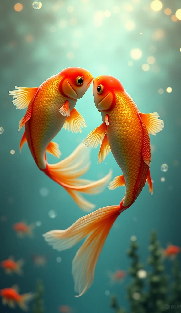 two goldfish that are inlove 