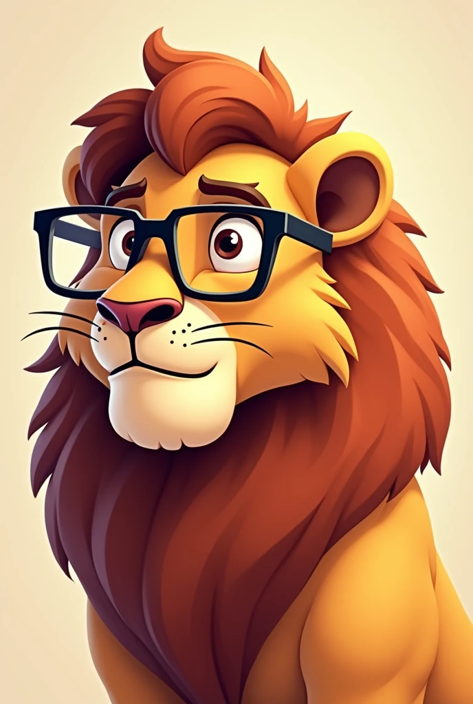 Smooth Quality, Ultra 8k HD, Male lion cartoon with glasses, Face only, face looking to side