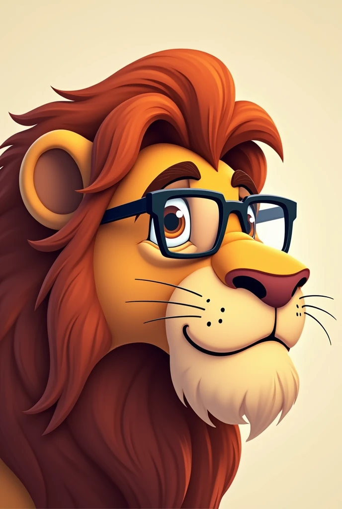 Smooth Quality, Ultra 8k HD, Male lion cartoon with glasses, Face only, face looking to side