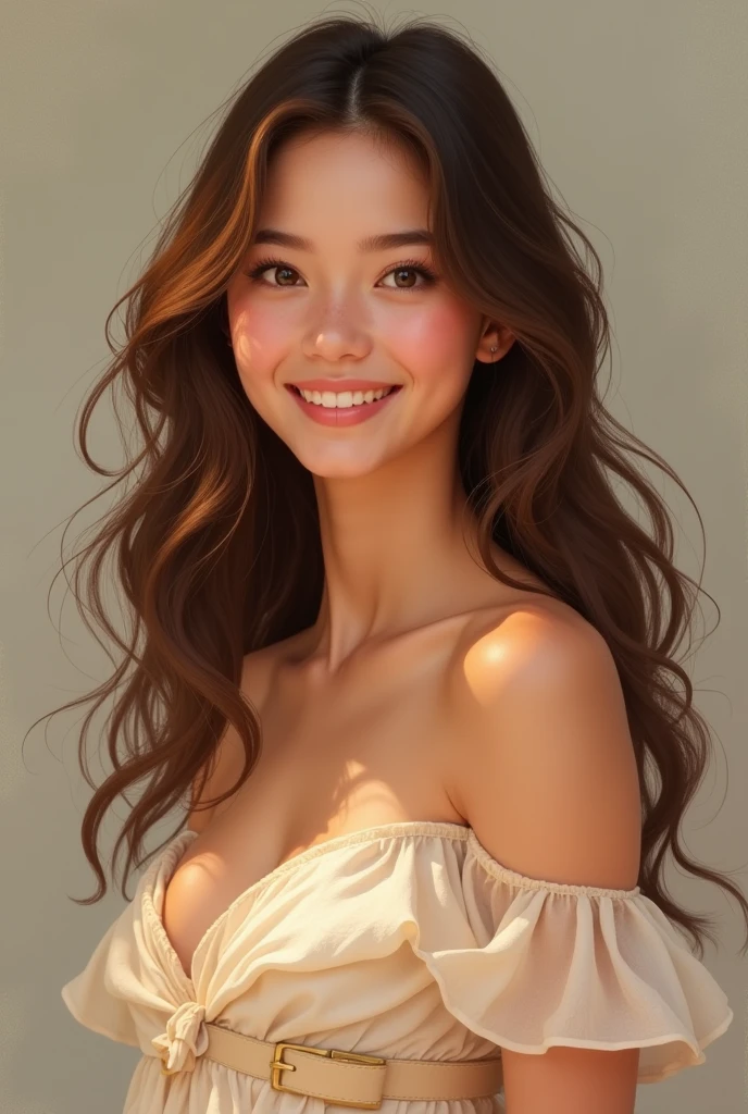 Woman 19 years, brown eyes, Brown hair, Smiles, gown