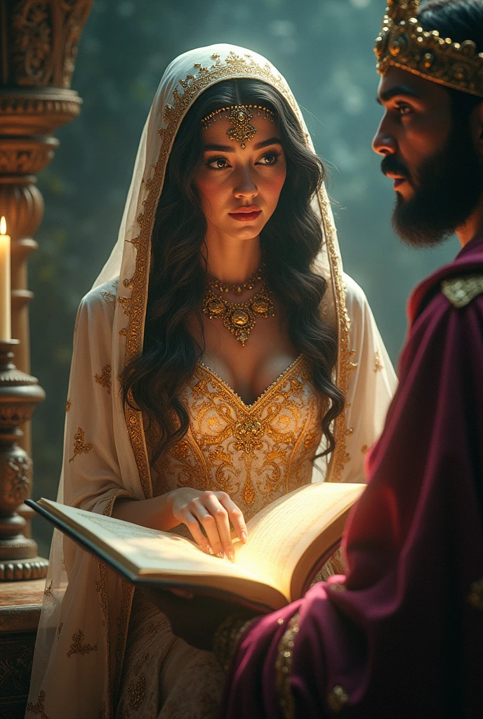 Sheherazade's stories captivate the King, her words creating a surreal, dream-like atmosphere.