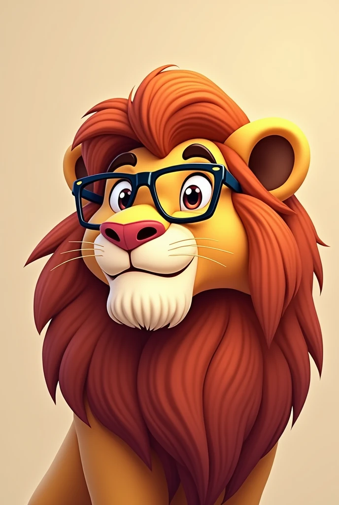 Smooth Quality, Ultra 8k HD, Male lion cartoon with glasses, Face only, face looking to side