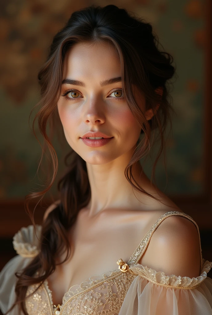 Woman from Germany 19 years, brown eyes, Brown hair, Smiles, gown