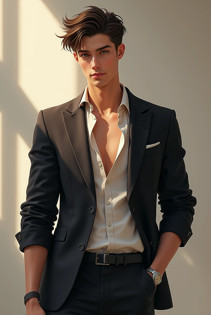 A boy writer stylish hair handsome looks age 18 and taller body muscles good . Stylish Pose