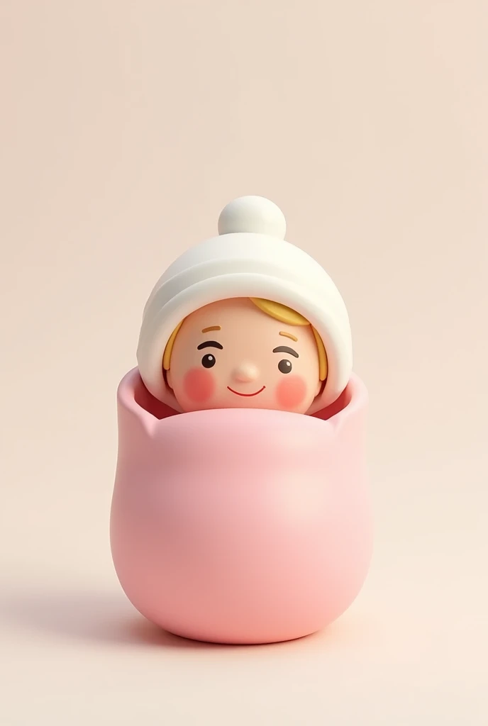 A play mobil toy figure only has a face :) Static baby girl with white hat pink blanket with smiling face in a baby carrier very basic simple design from 1990 without details almost minimalist
