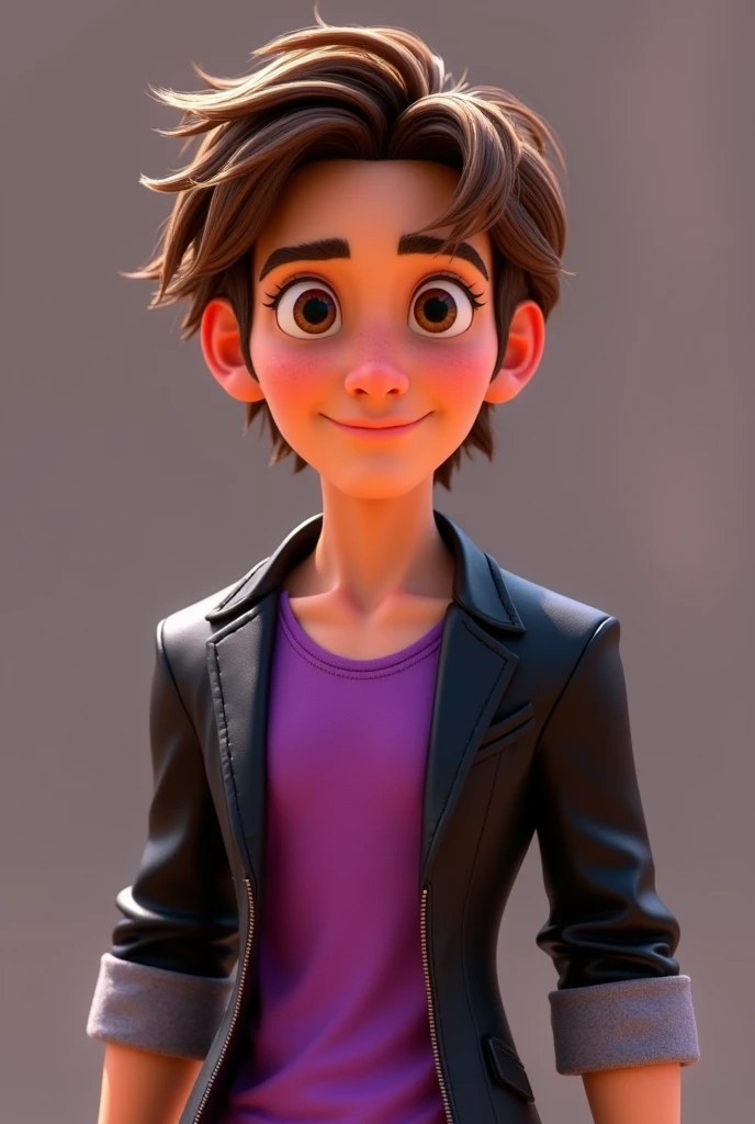 Animated 3d Flynn Ryder in purple t shirt and black blazer