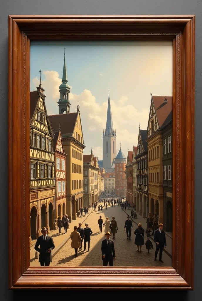 Create a picture of Frankfurt am Main at the time of Johann Wolfgang von Goethe in a picture frame 1774
