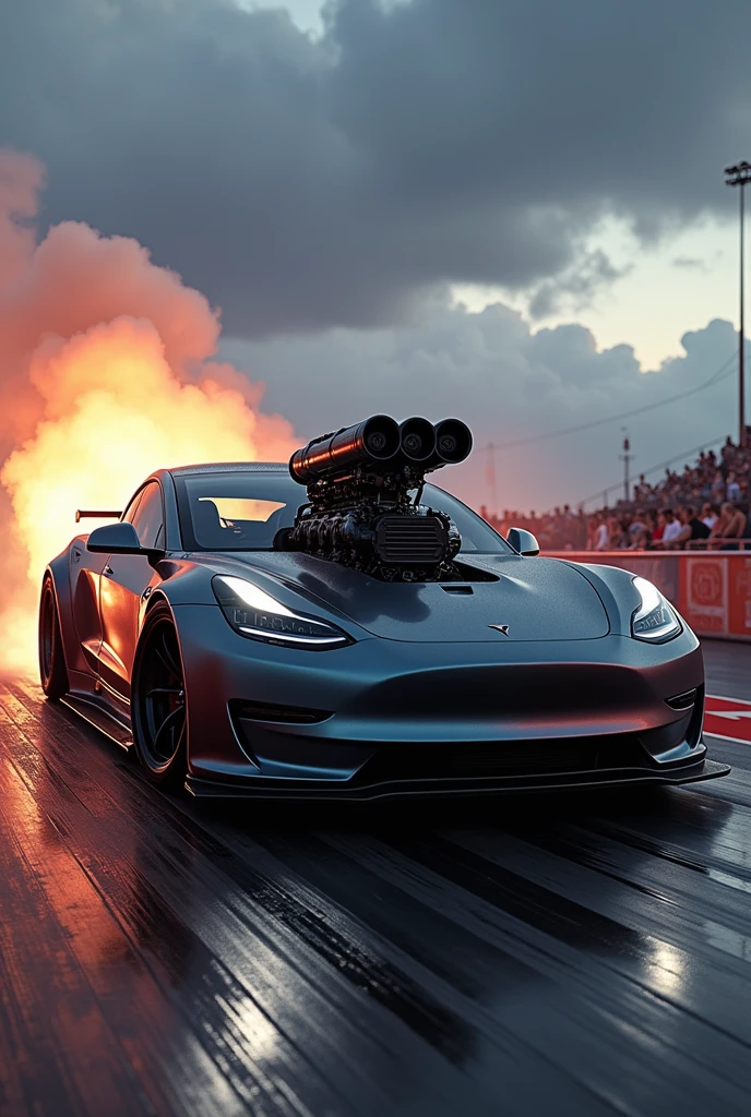 Tesla con motor V8 big block drag racing