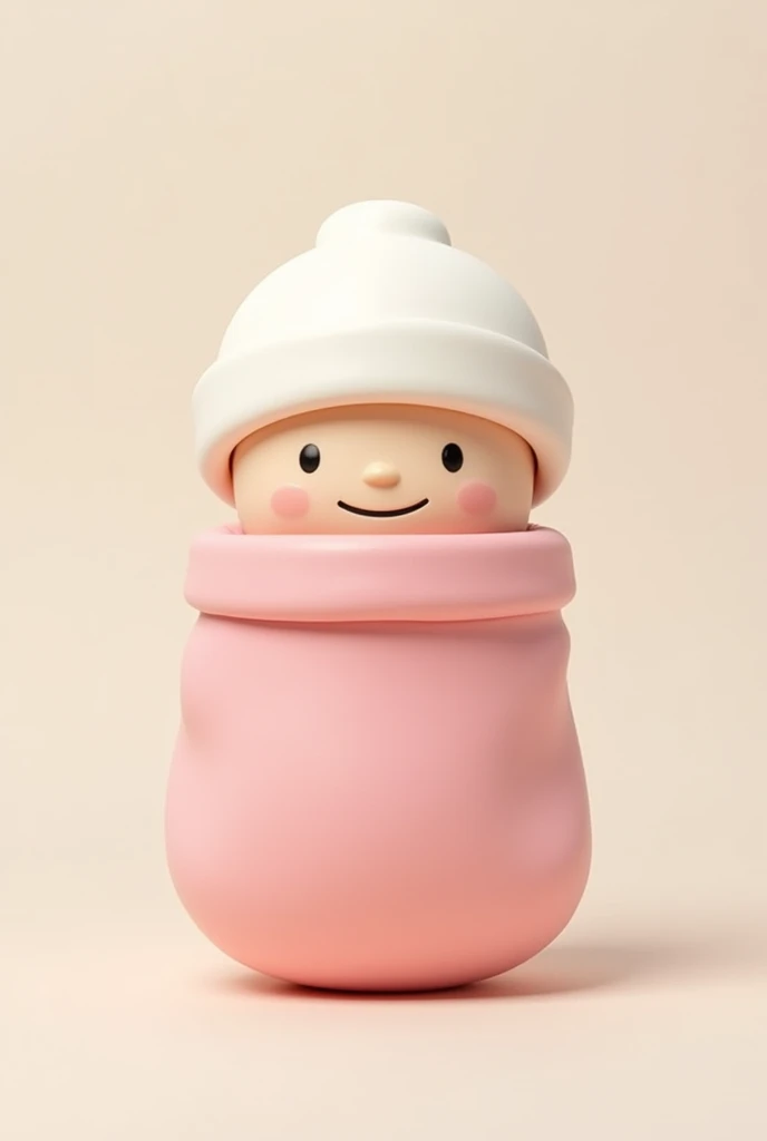 A play mobil toy figure with nothing but a face :) Static baby girl with white hat and pink blanket with smiling face in a baby carrier, very basic, simple 1990's design with no details, almost minimalist