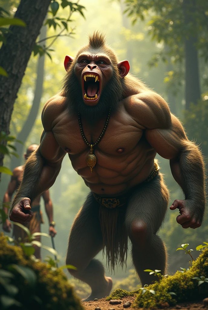 Bali Struck by the Arrow:** Bali is hit by the arrow in his chest, his expression a mix of surprise and pain. Hanuman stands in the background, realizing Ram’s intervention.