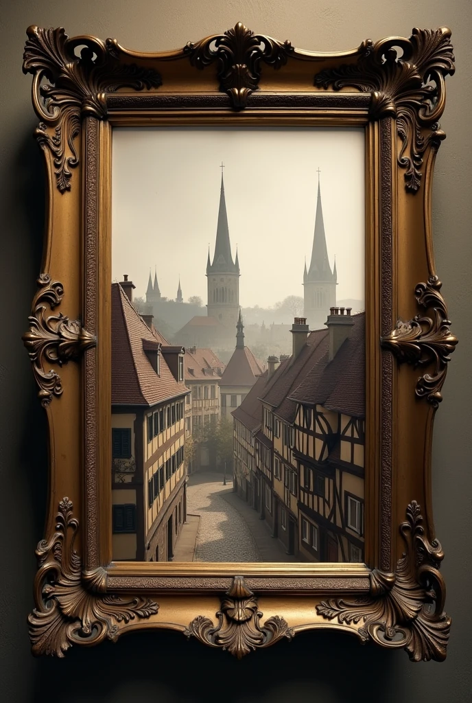 Create a picture of Frankfurt am Main at the time of Johann Wolfgang von Goethe in a picture frame 1774 without people only with houses
