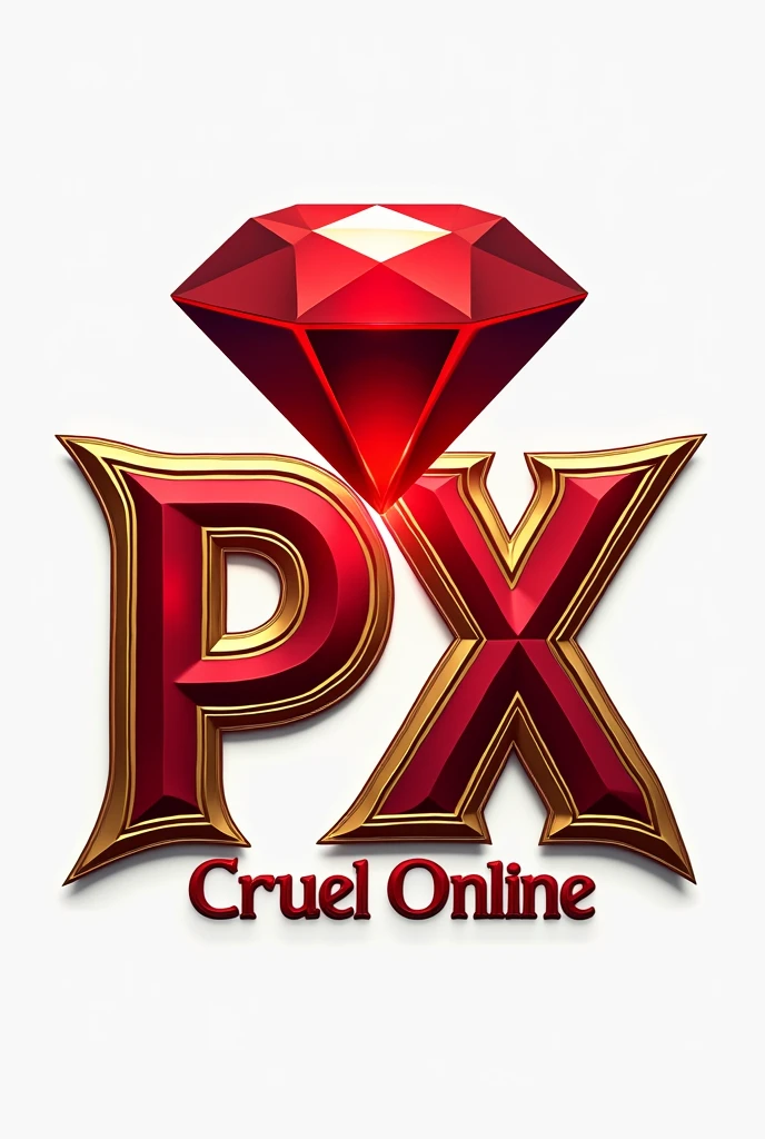 Logo featuring a red ruby with 'PX Sorte' integrated into the design. The ruby should be prominently placed above the text, with the 'Cruel Online' text in shades of red and yellow, complementing the ruby's color