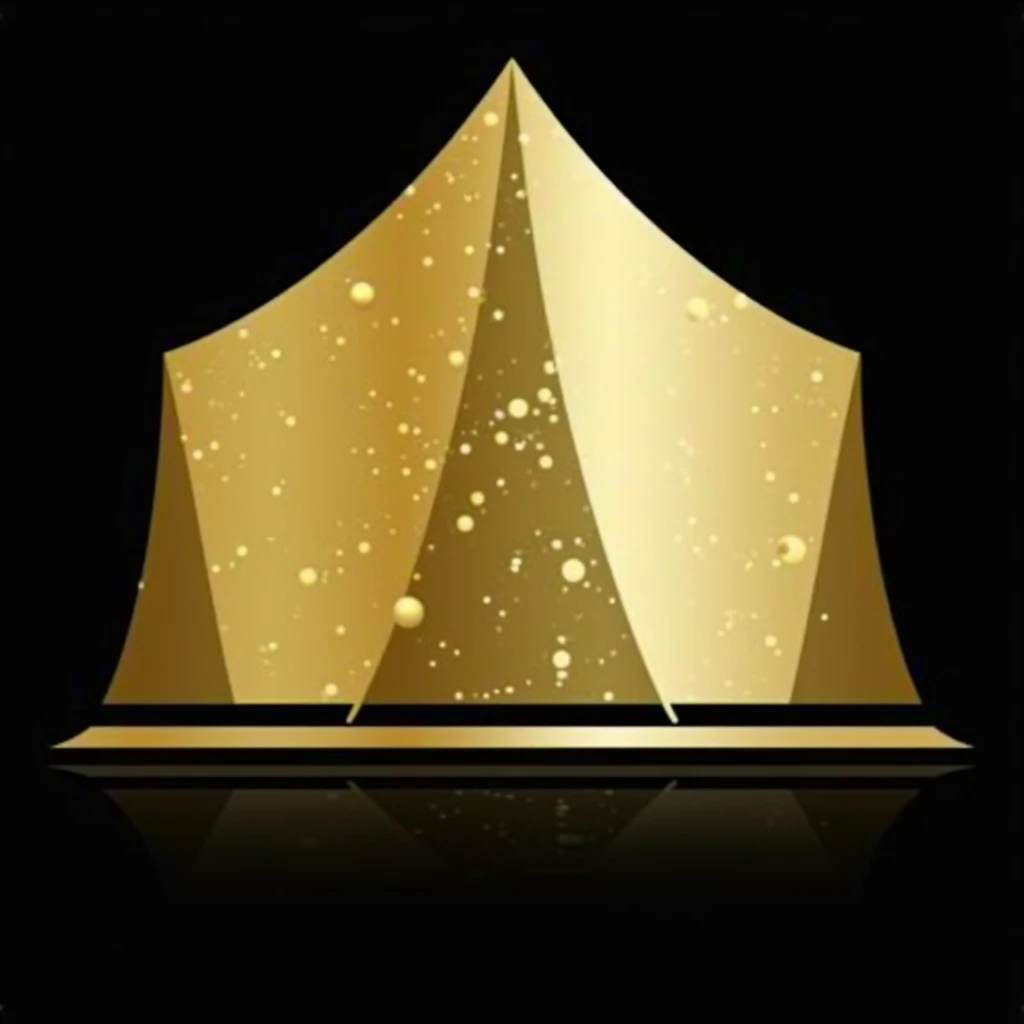 "Create a logo that resembles a tabernacle in the form of a tent, featuring a gold textured design. The tent should have a sleek and elegant look, with the gold texture adding a luxurious and sacred feel. Ensure the design is clear and symbolic, capturing the essence of the tabernacle while emphasizing the richness of the gold texture. The overall look should combine simplicity with a sense of reverence and spiritual significance."