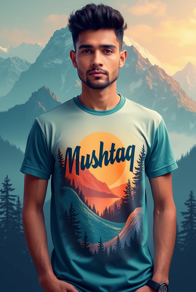 writing mushtaq name on teashat age 18 years
in back side and background motanting