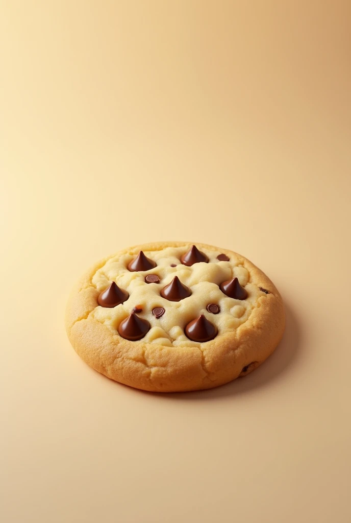 A commercial picture of a chocolate chip cookie lying on the horizon that is perfectly blended in the background, perfect and delicious, aesthetic, realistic