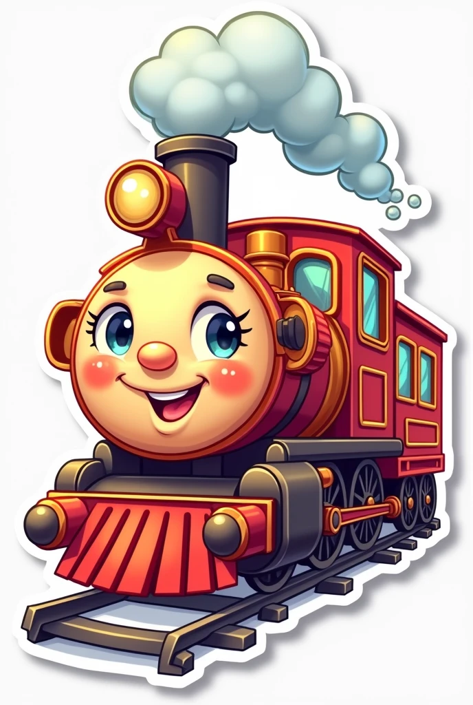 A sticker of a cute cartoon train character
