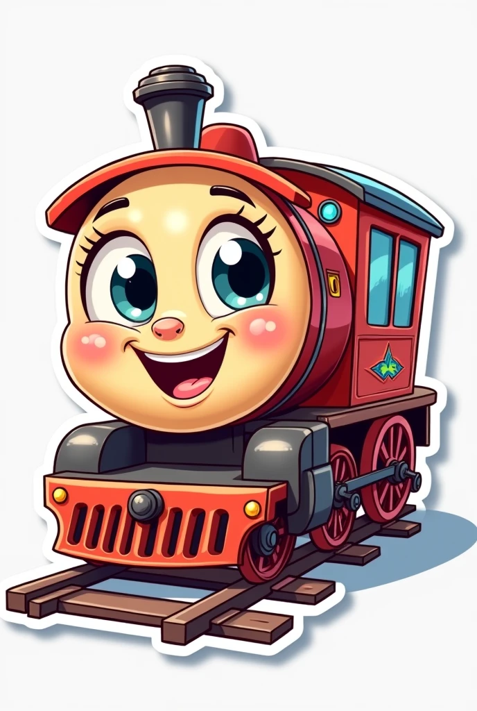 A sticker of a cute cartoon train character
