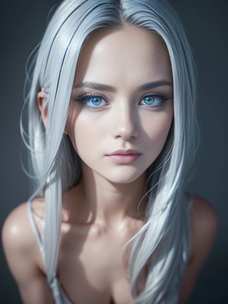 8k, (full body shot:1.2), 20-year-old swedish girl, raw, Beautiful woman, (straight gray hair), (intricate, sheer, transparent, translucent,(no clothes:1.2)), intricate, beautifull face, elegant, highly detailed, digital hyperrealistic photography, hyperrealistic photography filigree, shyness, most beautyfull face, (masterpiece, sidelighting, (finely detailed beautifull blue eyes: 1.2)),