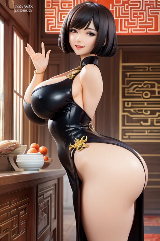 magazine cover, woman, china dress, sexy p, big breas, bob haircut, sm