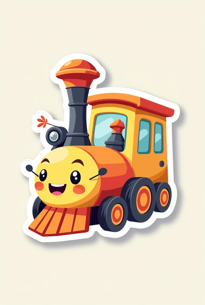 A sticker of a cute cartoon train character, flat design