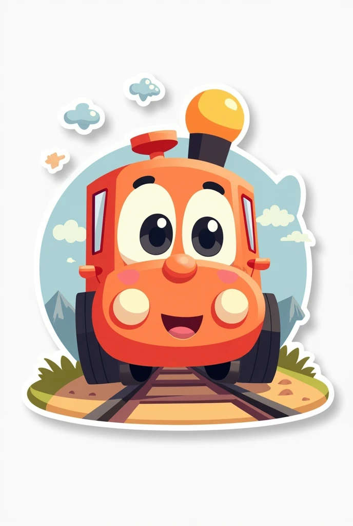 A sticker of a cute cartoon train character, flat design