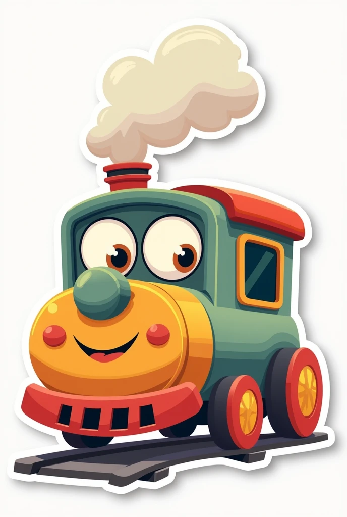 A sticker of a cute cartoon train character, flat design