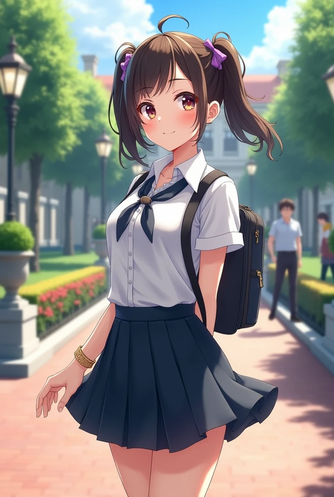 Create a schoolgirl in a miniskirt 
