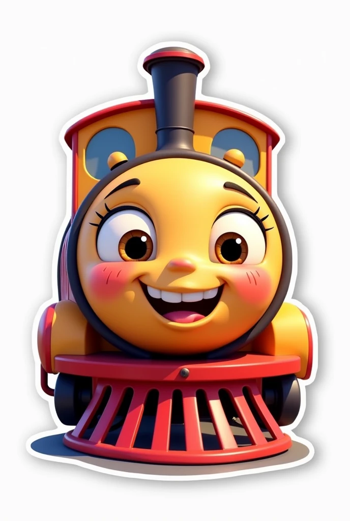 A sticker of a cute cartoon train character, pixar style