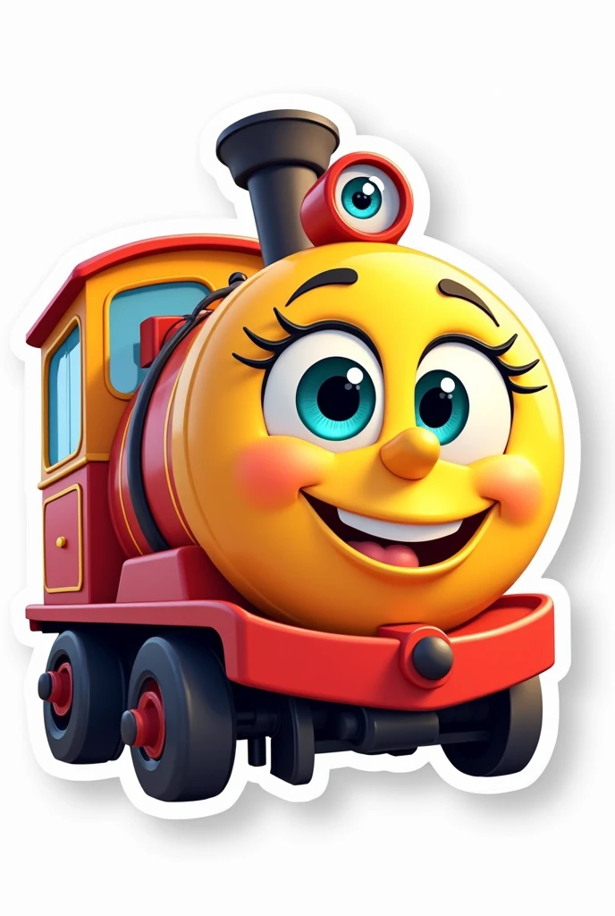 A sticker of a cute cartoon train character, pixar style
