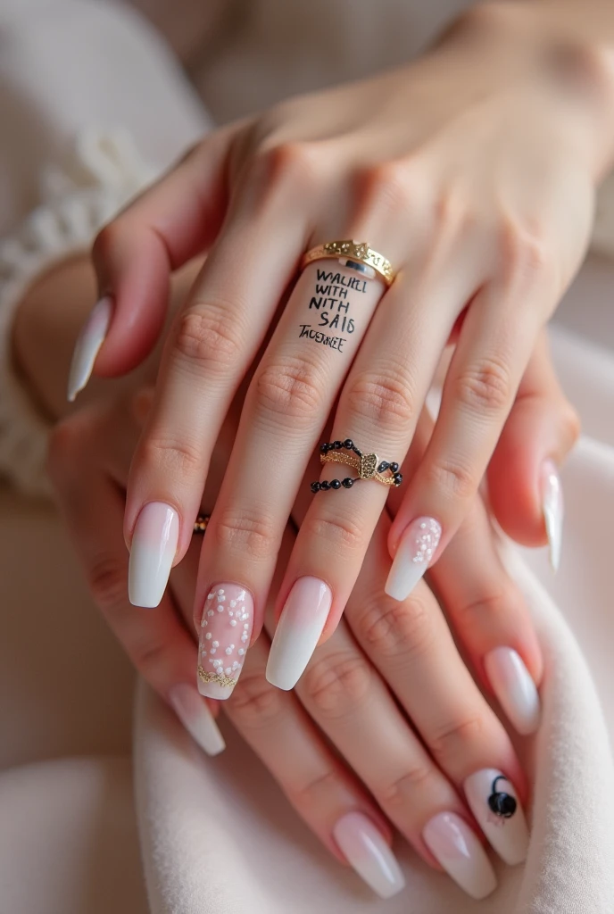 Creative static manicure with the inscription &quot;manicure for 20 rubles&quot;
