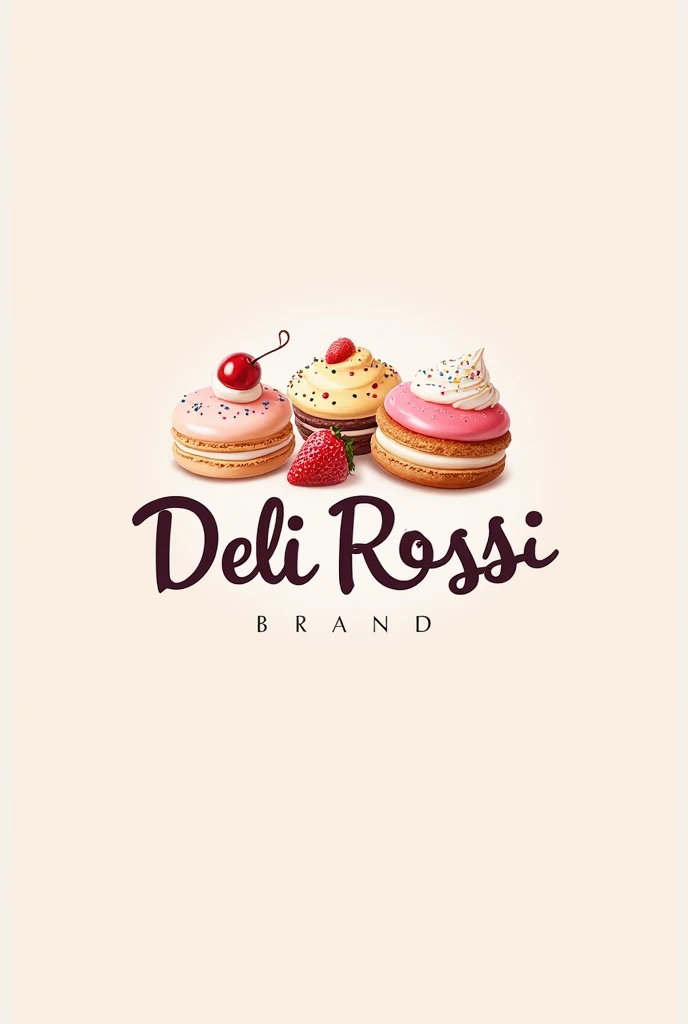 create a logo for my dessert brand with light or pastel colors, with realistic drawings and the name being pronounced "Deli Rossi"