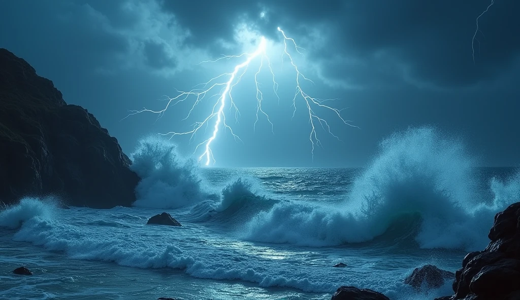 generate YouTube thumbnail , 48000+ views , radium sea waves lightning background 48000+ views