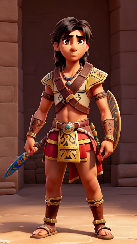 25 year old young Aztec warrior, facing visual novel style screen