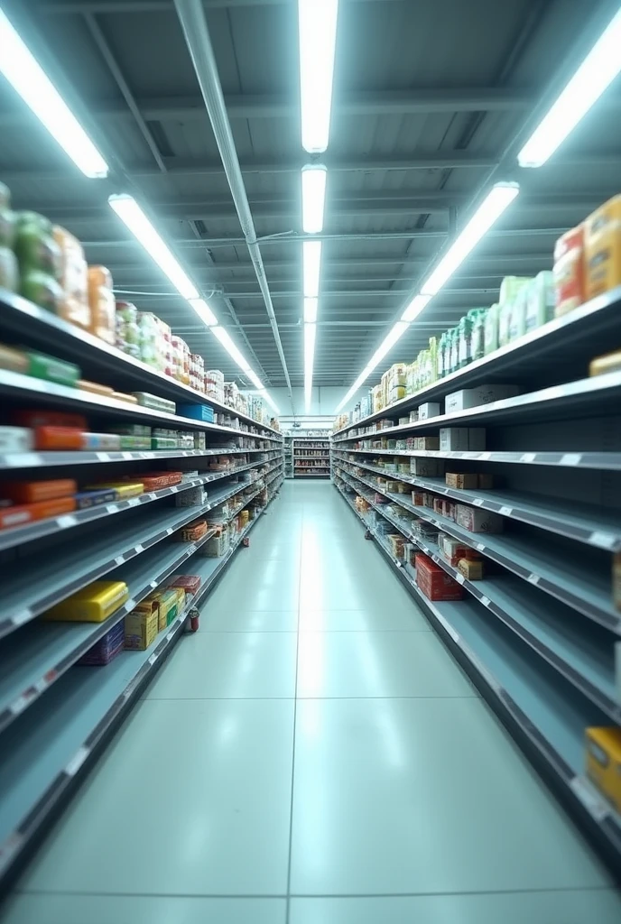 Create an image of empty 3-row stands in a supermarket 