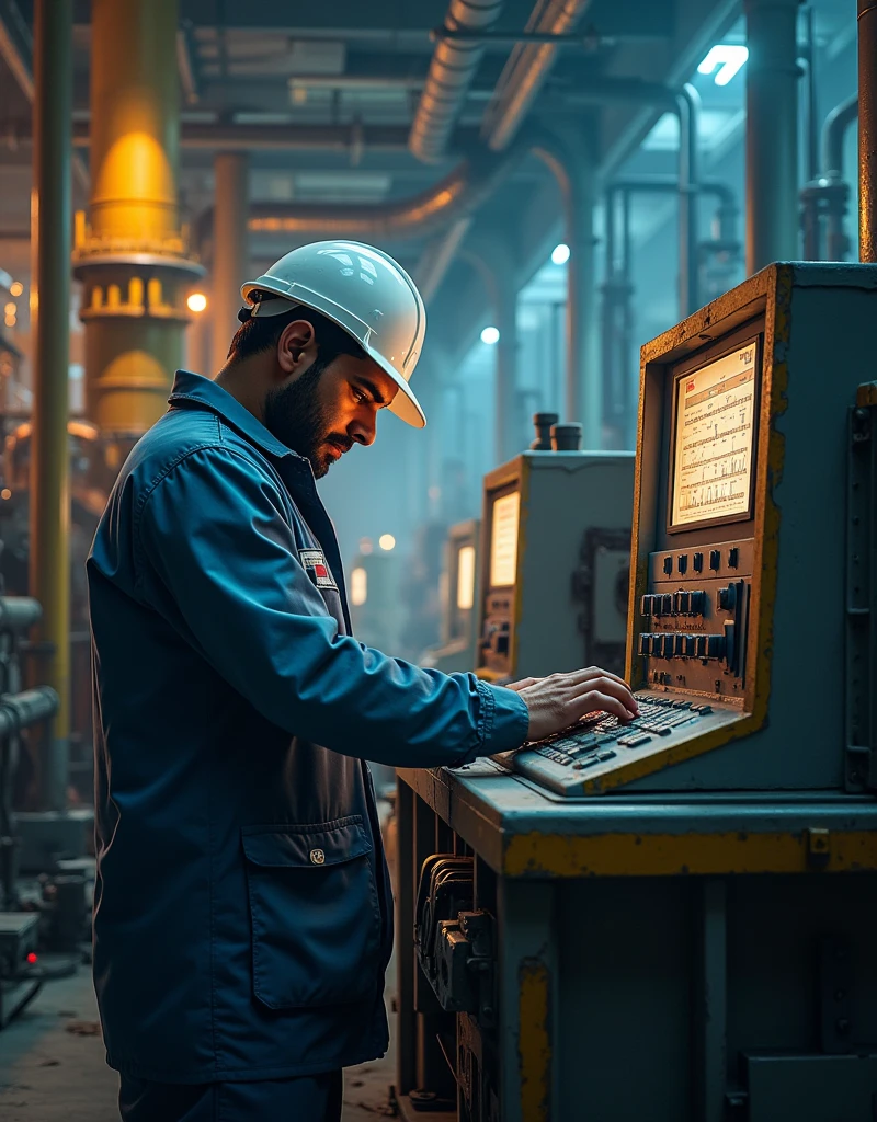 Generate a real image of Pakistani vibration engineer working in
plant
Do not show his face