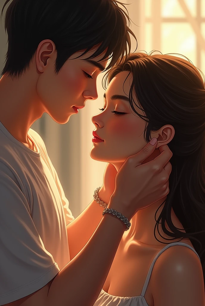 A man tying a girl hair up