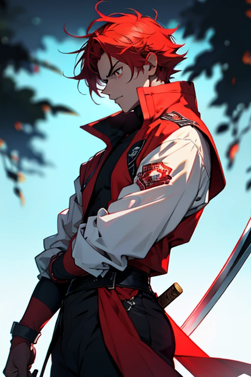 score up_9,score up_8,score up_7,source_アニメ,retro,red mantle,holding_sword,male,cool cool cool,sharp eyes,8k,BREAK Bar,detailed background,