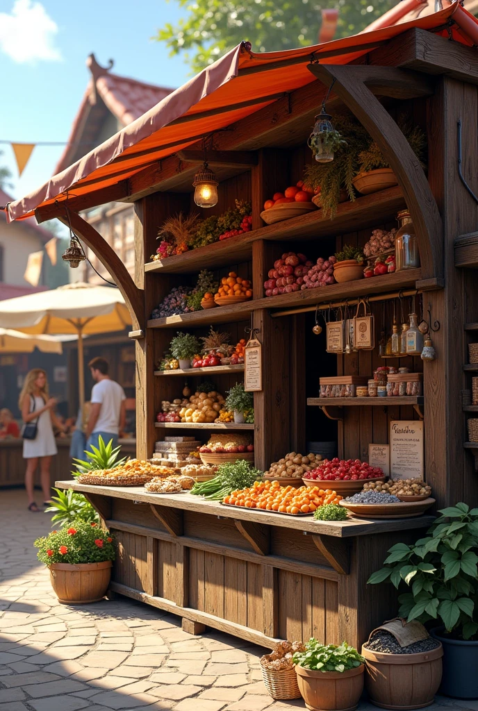 Create an empty market stand with shelves for products