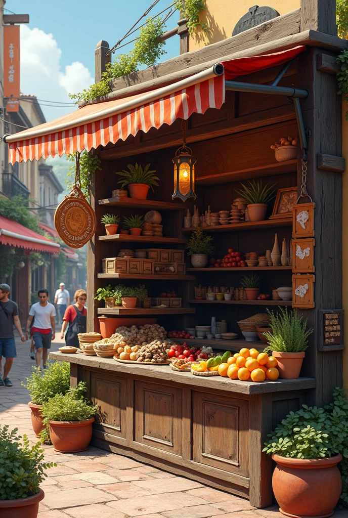 Create an empty market stand with shelves for products