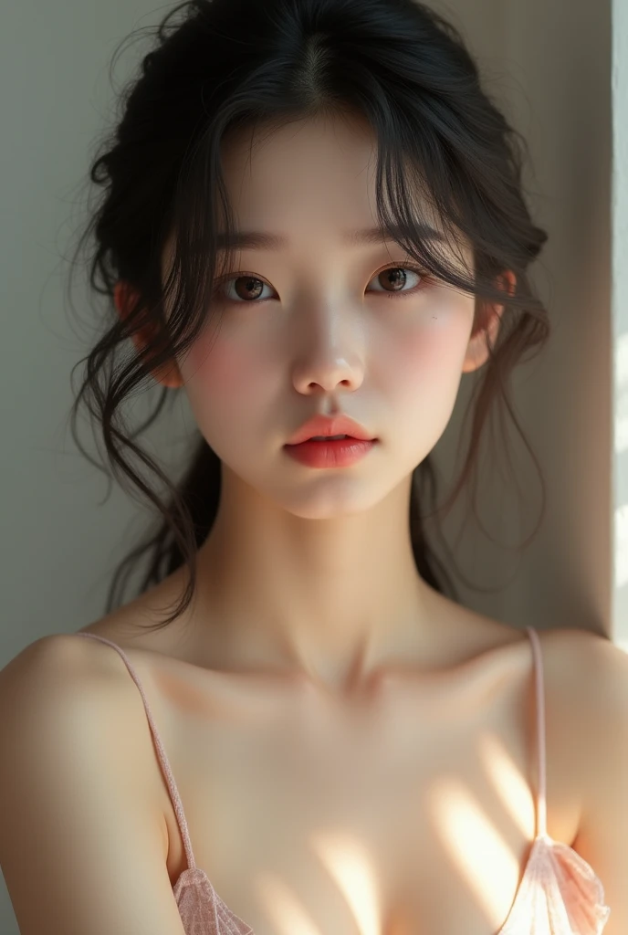 romantic style, masterpiece, best quality, 8k, artstation, sharp focus, ultrarealistic, high detail, naked, dimples, 16 year old korean girl