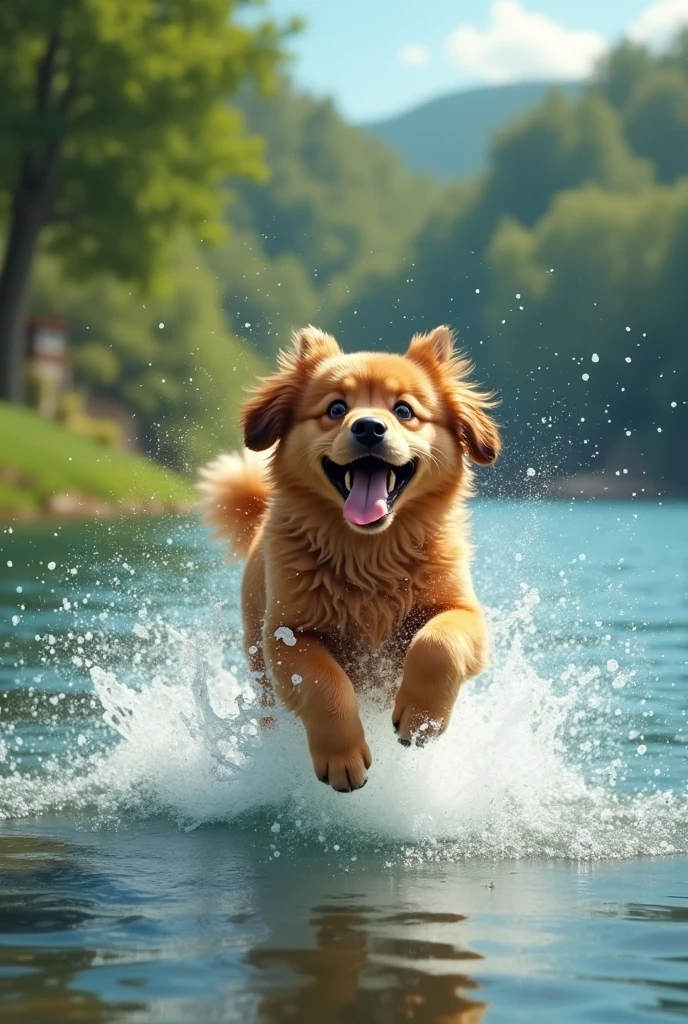 dog jumping into the water