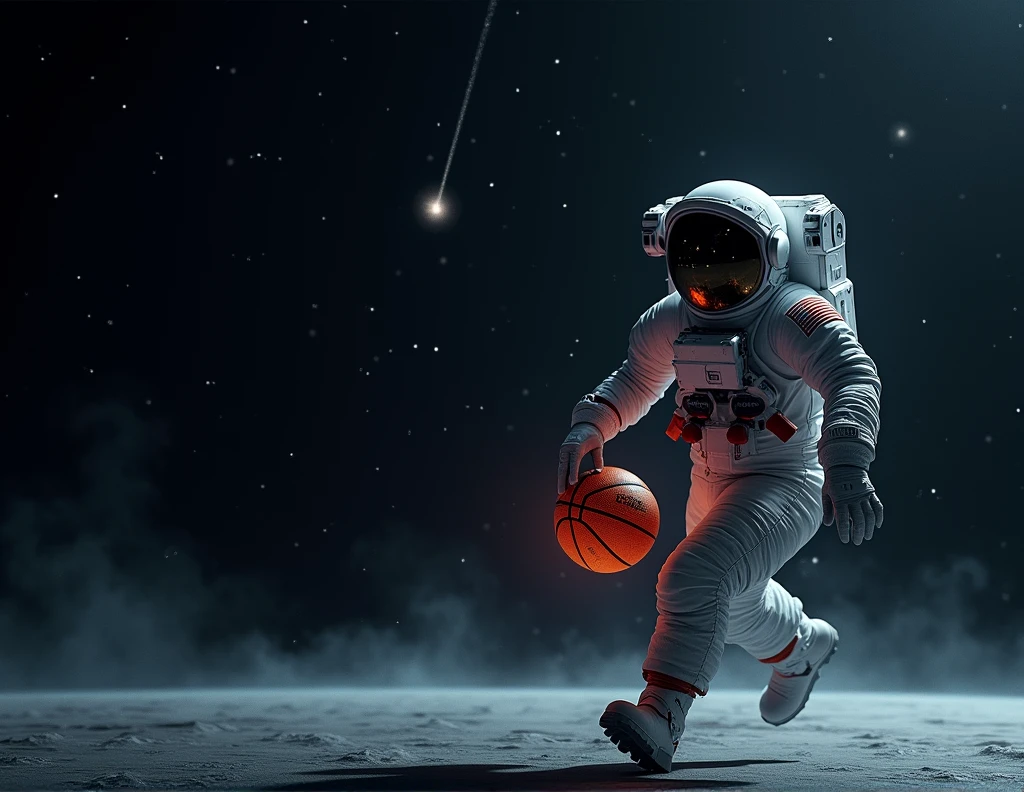 an astronaut with a basketball,