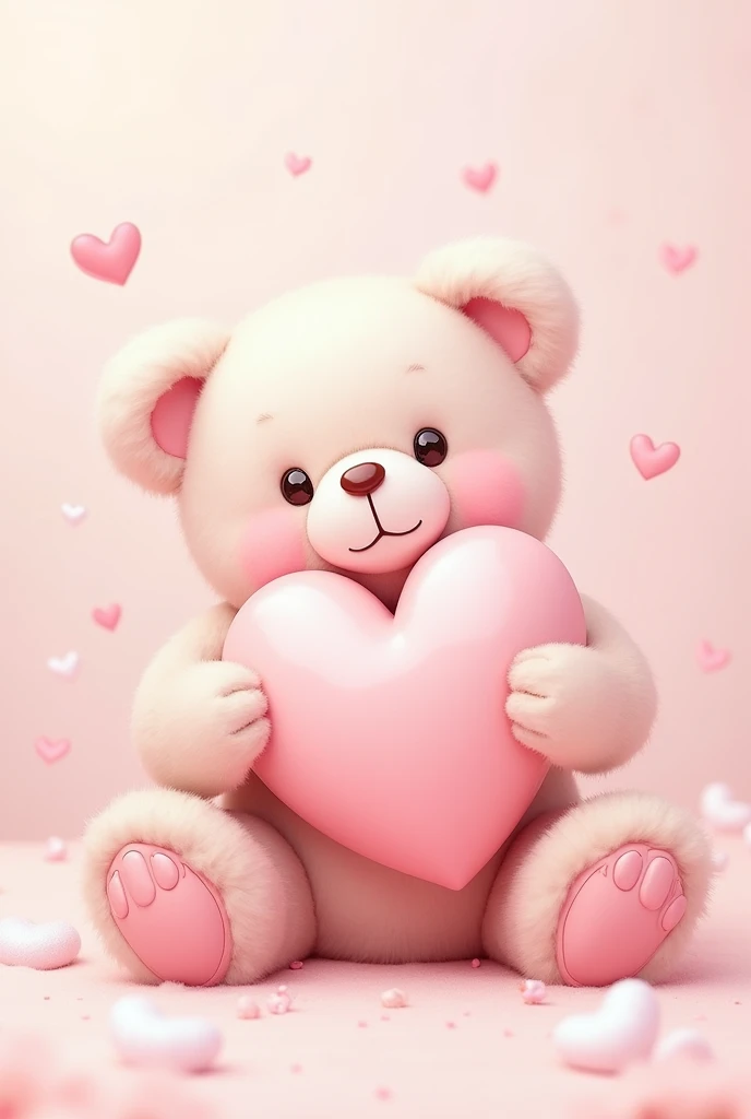 A cute bear design in pastel pink tones hugging a heart for a  shower 