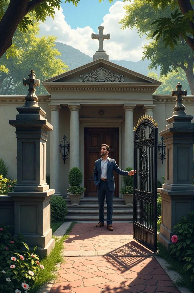 Create an image for a sales consultant, The idea is a funeral home in Los Rosales Cemetery