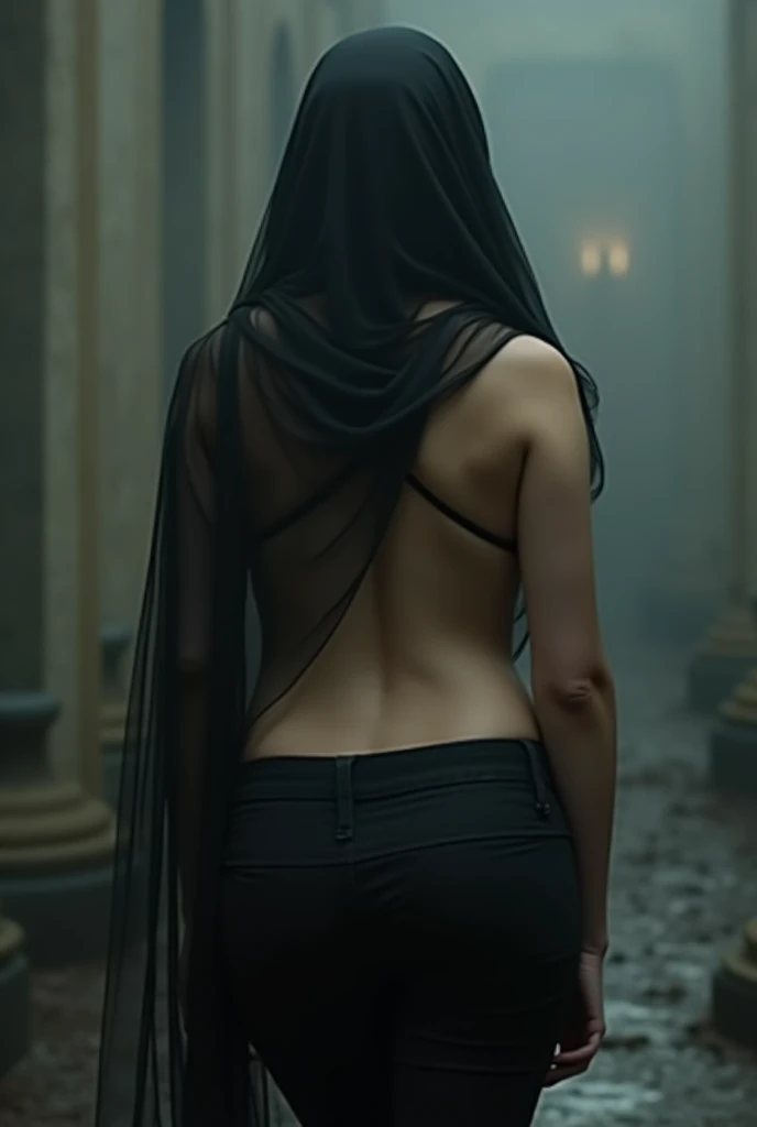 A veiled woman has a big pussy wearing pants and her ass is big and sexy