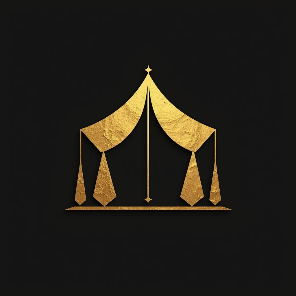 "Create a logo that resembles a tabernacle in the form of a tent, featuring a gold textured design. The tent should have a sleek and elegant look, with the gold texture adding a luxurious and sacred feel. Ensure the design is clear and symbolic, capturing the essence of the tabernacle while emphasizing the richness of the gold texture. The overall look should combine simplicity with a sense of reverence and spiritual significance."