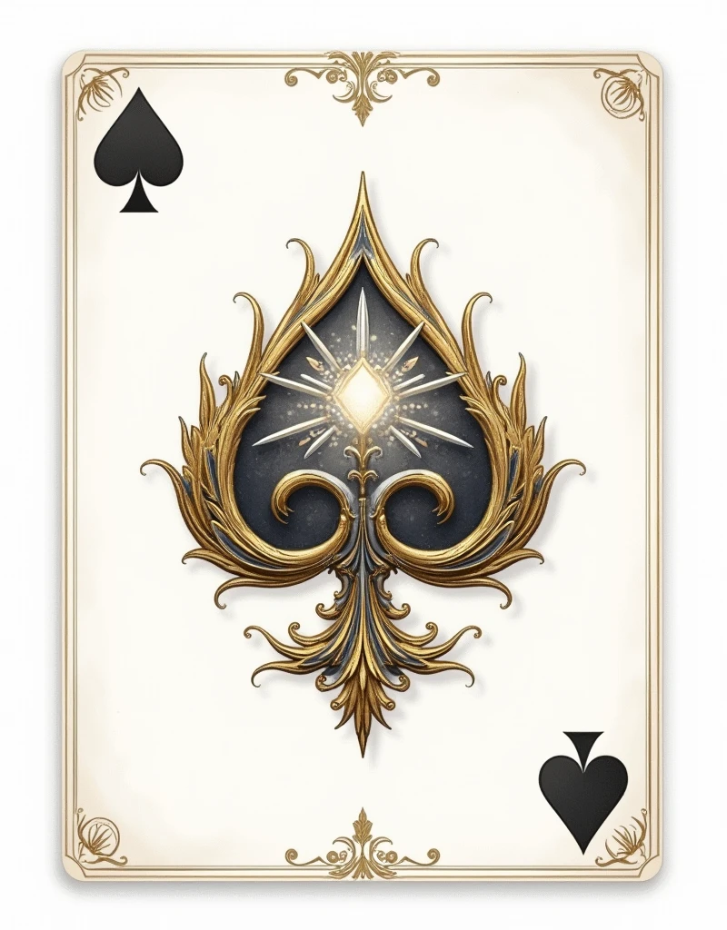 An old-style illustration of playing card with intricate gold and silver accents on a white background. The cards display vintage designs, with elegant metallic details enhancing their classic charm --ar 4:5
